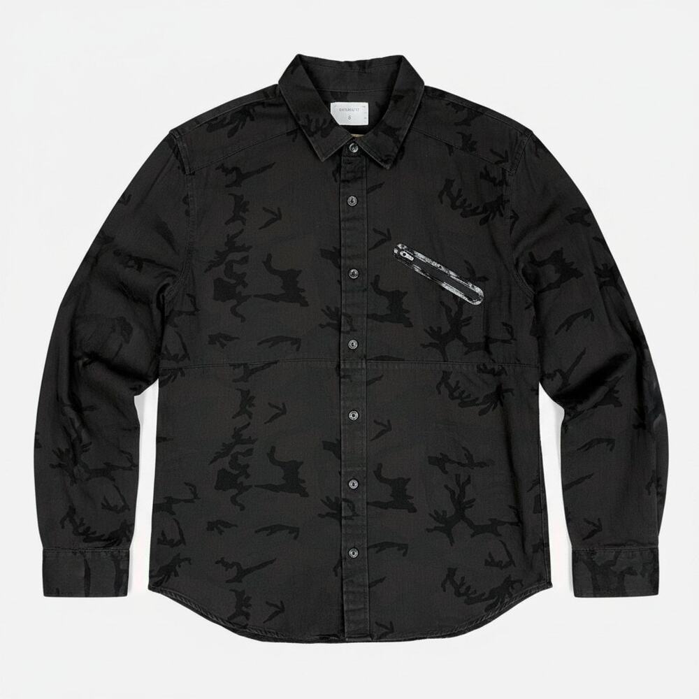 Ourcaste Black Camo Long Sleeve Men's Large Button-Down Shirt Jacket Casual